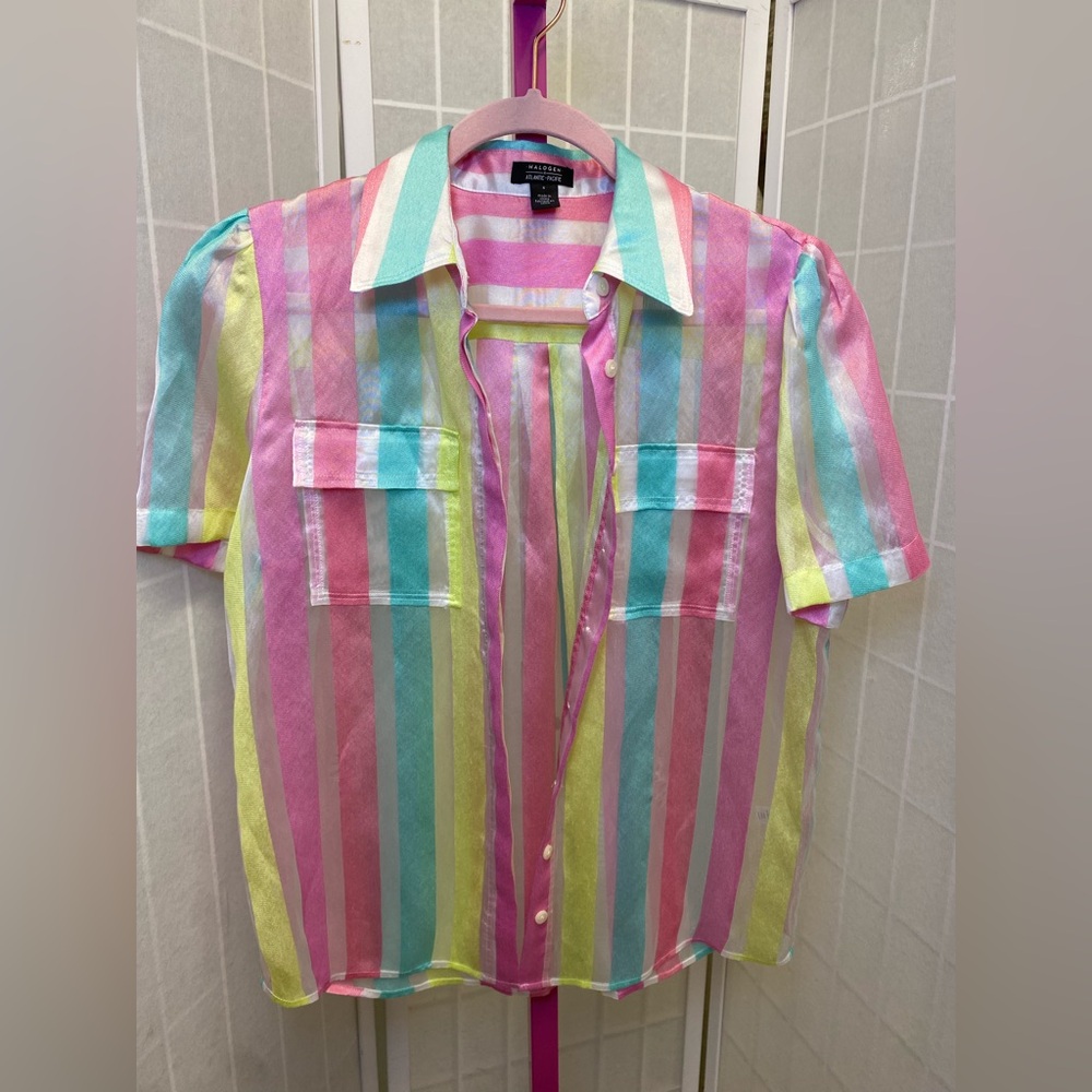 Halogen x Atlantic Pacific Multicolor Striped Button Down Shirt